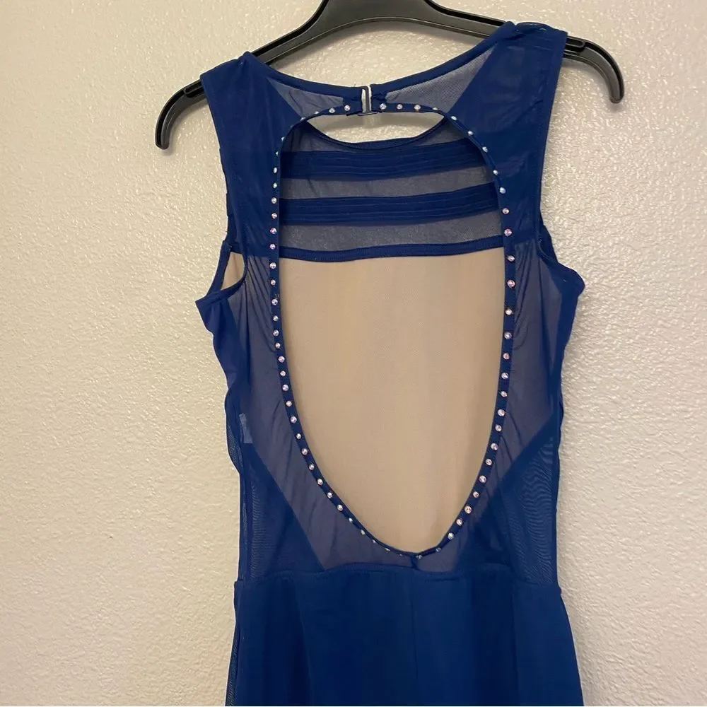 WEISSMAN solo custom Dance Costume unitard jumpsuit blue illusion MT11422 SA